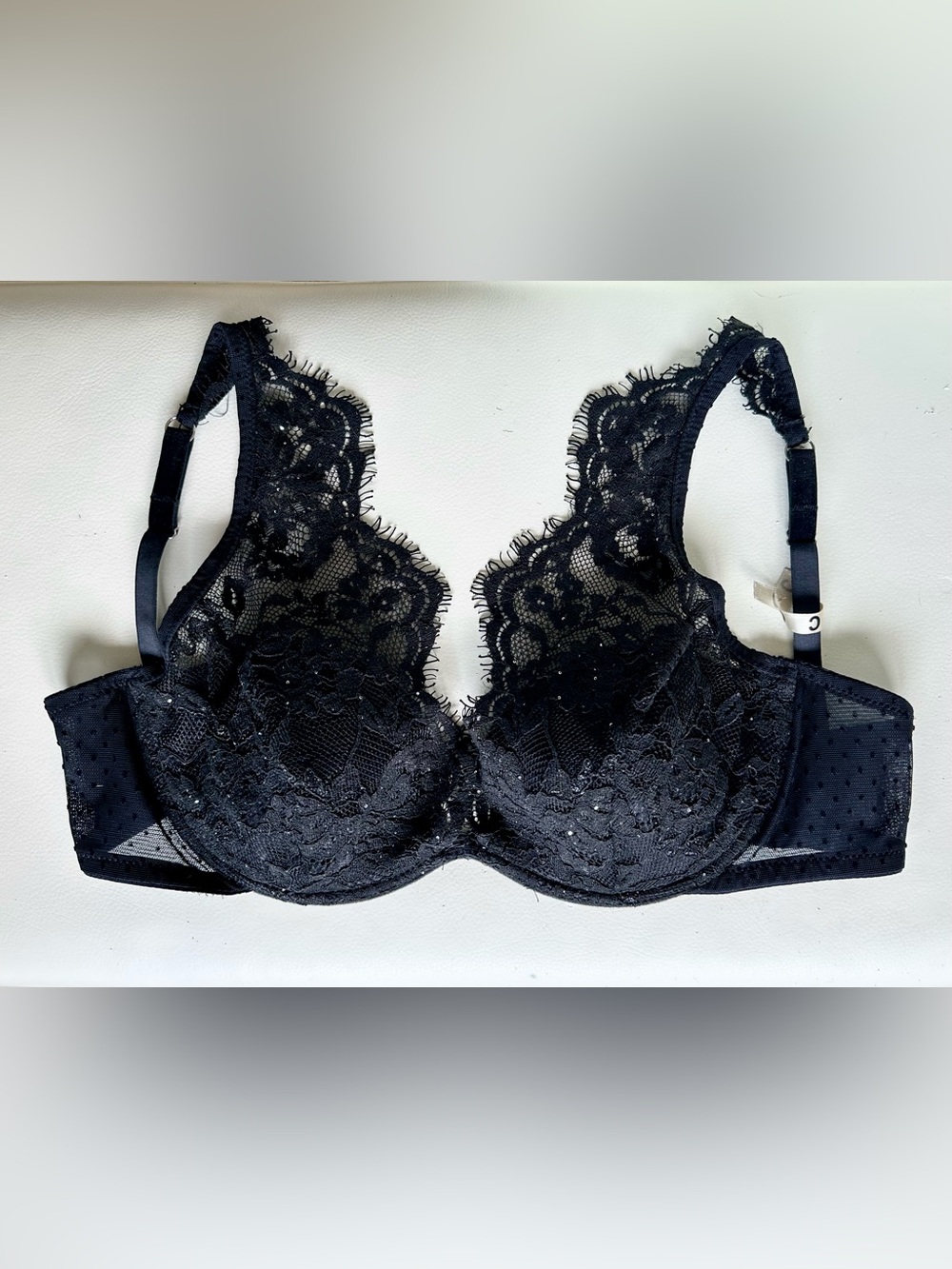 intimissimi Black lace Elena balconette special sequin velvet details 36c!
